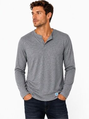 Jason Scott Size Medium Men's Grey Long-Sleeve Henley Shirt